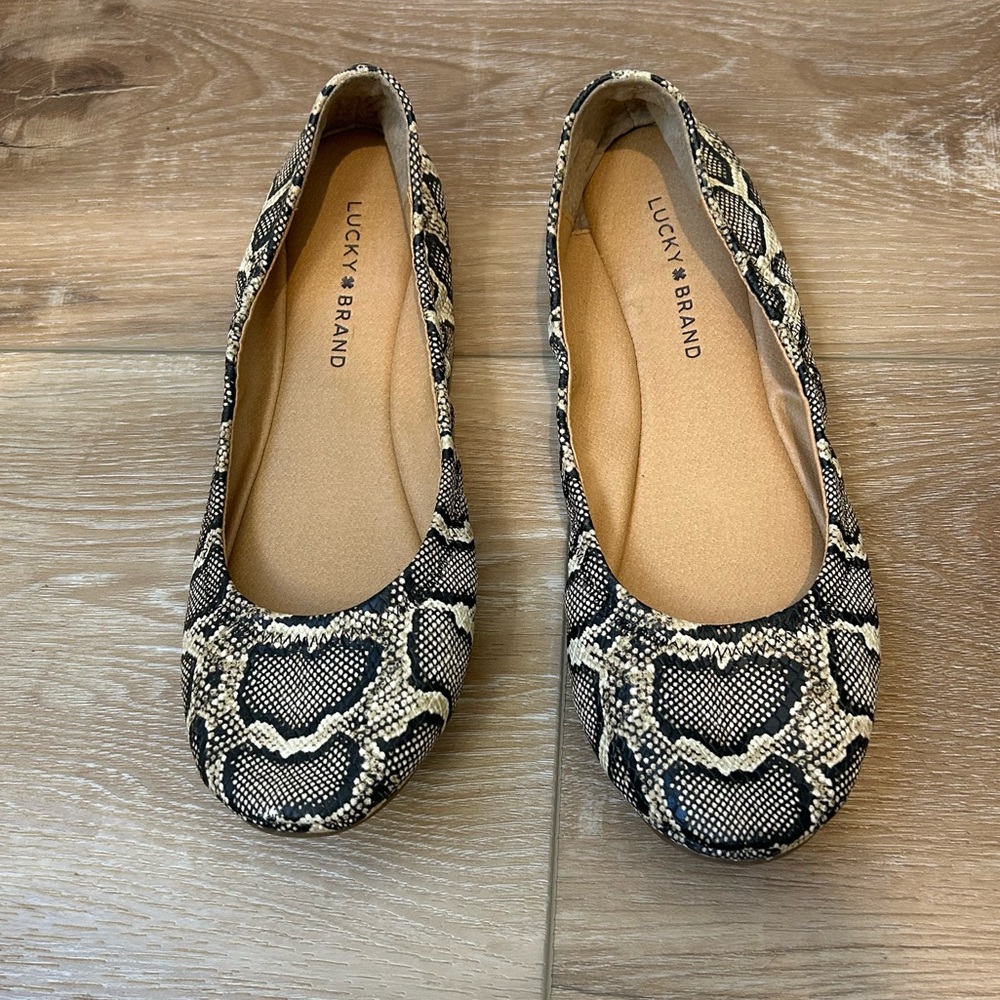 Lucky Brand Woman’s Snake Print Emmie Ballet Flat Preppy Croquet Size 9